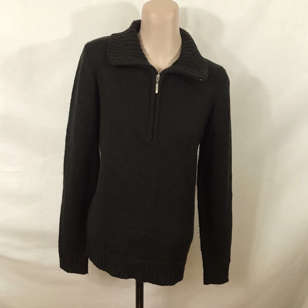Black sweater, quarter zip by Carolyn Taylor.